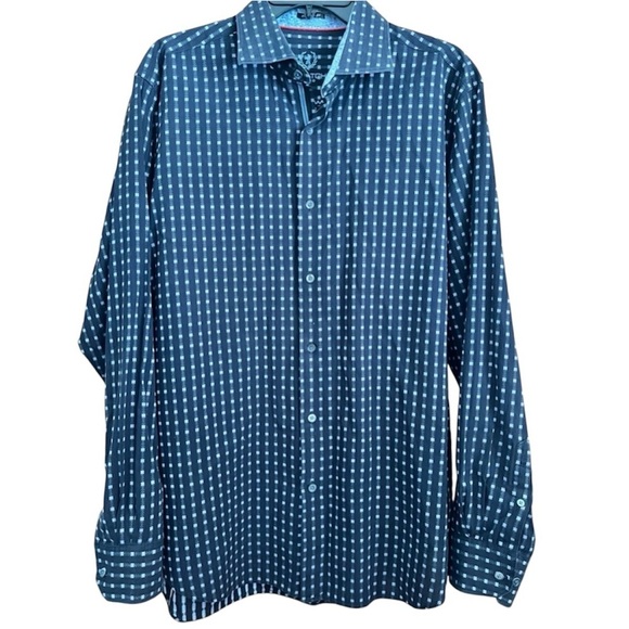 Bugatchi Other - Bugatchi Uomo Classic Fit Navy Blue Print Button Down Size L